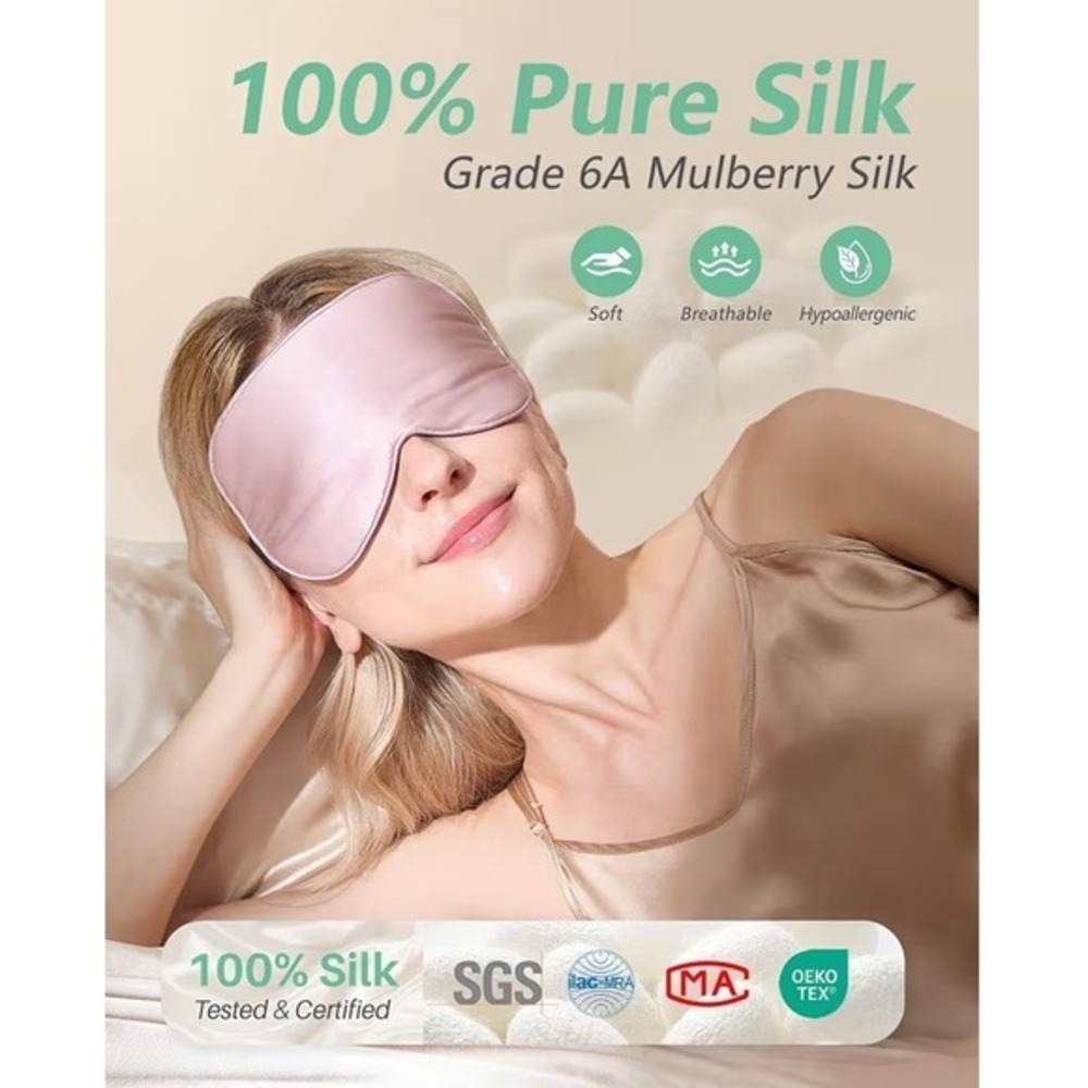 NWT BeeVines 2 Pack Mulberry Silk Sleep Masks Black, Pink - Picture 3 of 6